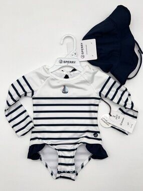 Sperry Girls 12M Striped Long Sleeve Swim set UPF 50+ NWT